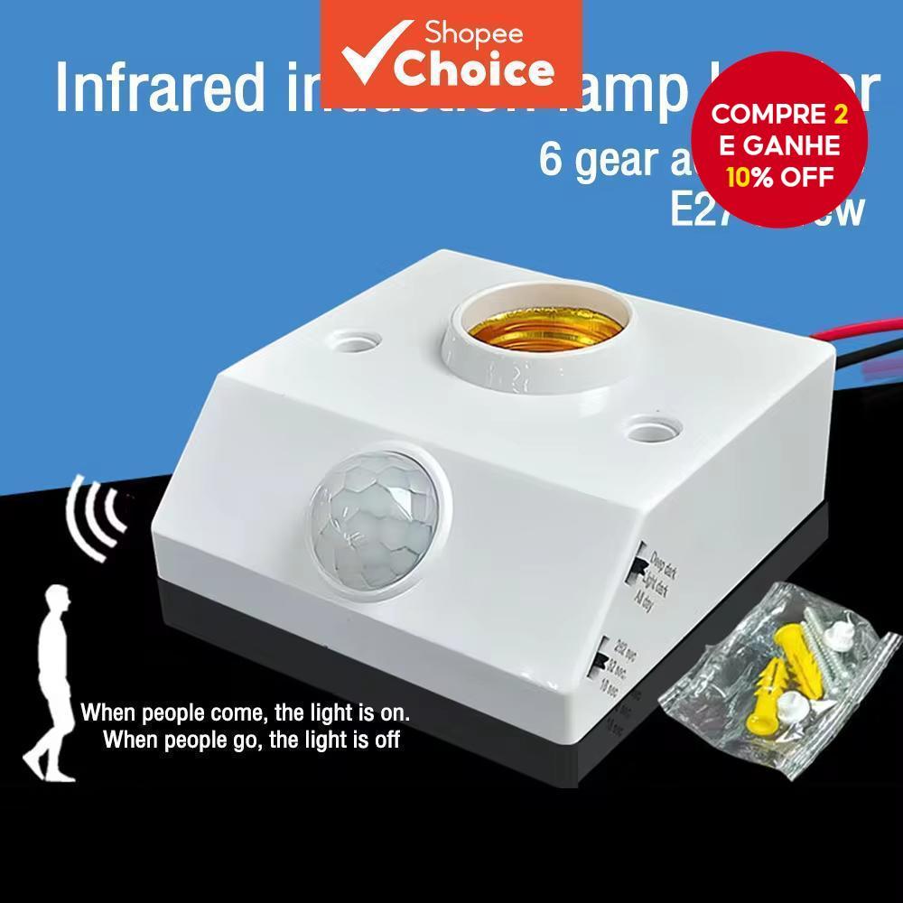 Base de Lâmpada LED Inteligente com Controle de Luz e Sensor de Movimento Infravermelho PIR E27 85V-265V