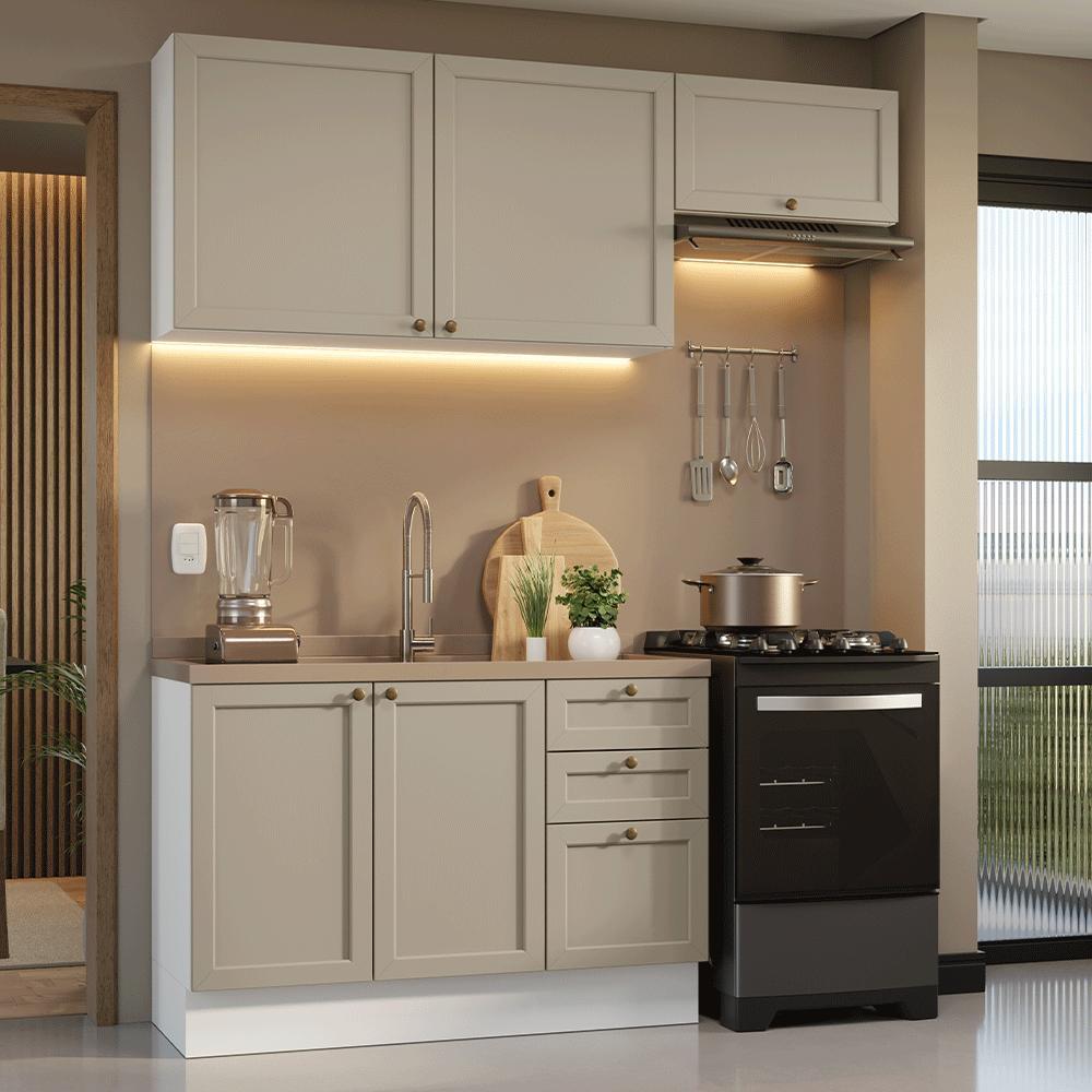 Armário de Cozinha Compacta 180 cm Branco/Crema Vik Madesa 02