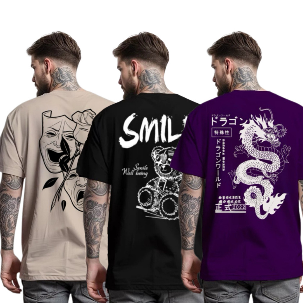 Kit 3 Camisetas Masculinas Estampada Streetwear Algodão Fio 30.1 (Disponível em Diversas Cores)