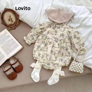 Lovito Body elegante com estampa floral plissada e franzida para bebê LNA96001 em Oferta na Shopee