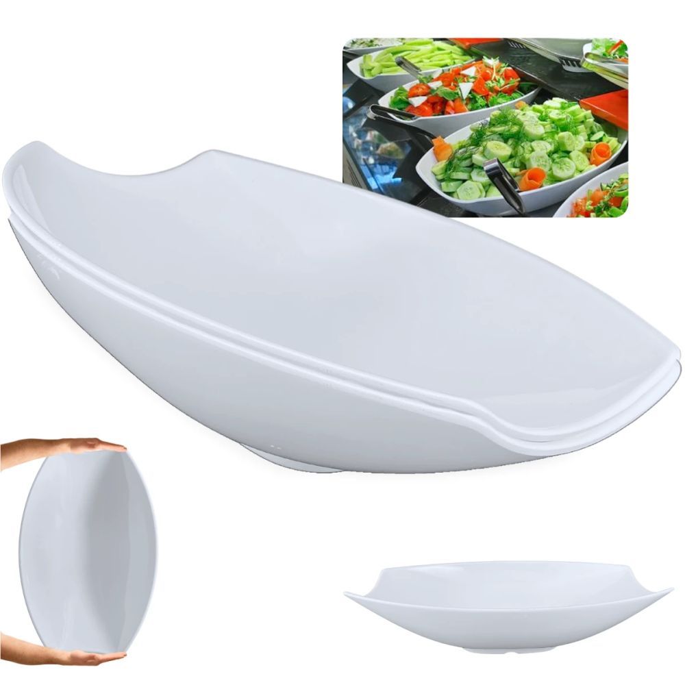 Jogo de 2 Travessas para Buffet Saladeira Oval Curva Grande para Restaurante Melamina Branca em Oferta na Shopee