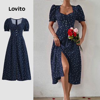 Lovito Vestido Frontais Formato De Coração Mangas Bufantes Redondas Vestido De Verão/primavera Para Mulheres LBL23193 em Oferta na Shopee