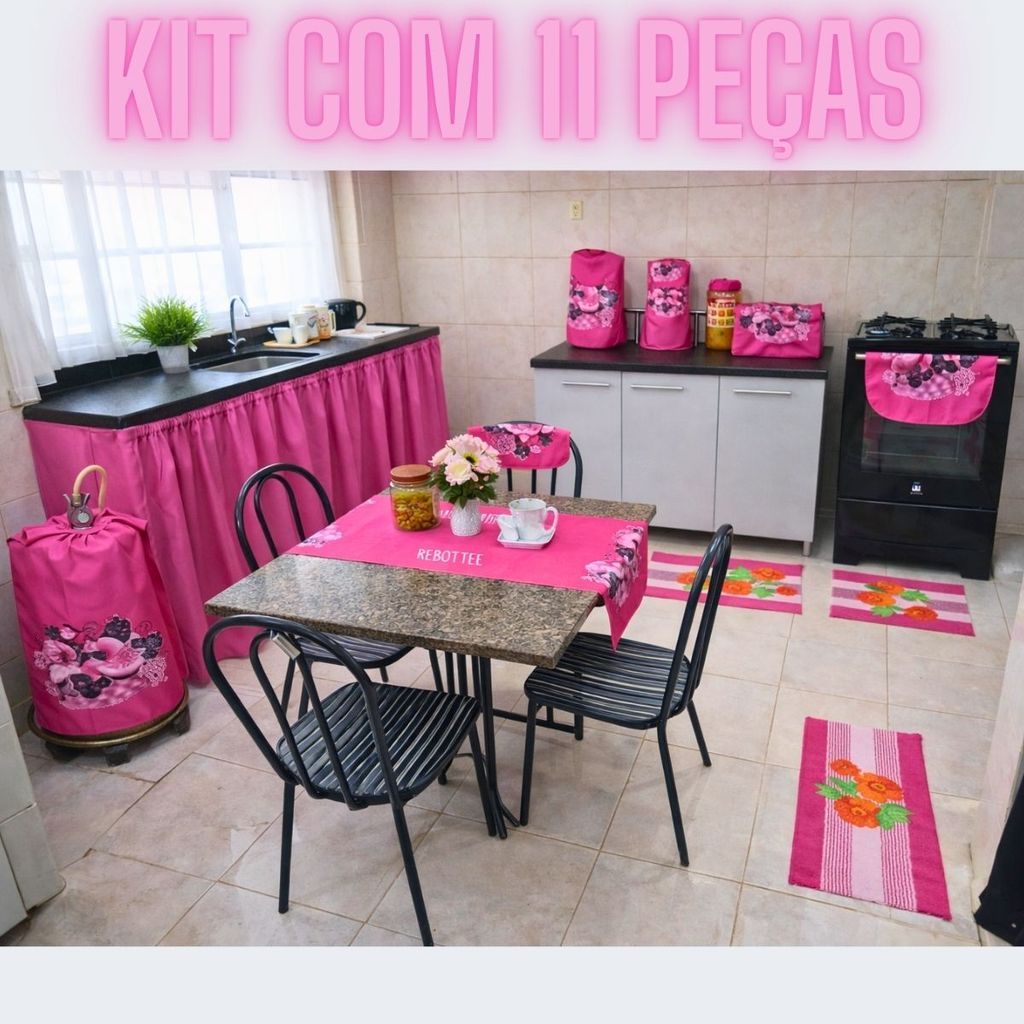 Passadeira Cortina Pia Pano Cozinha 11Pçs Tapete Capa Eletrodoméstico Tecido Oxford Decoraçao Barato