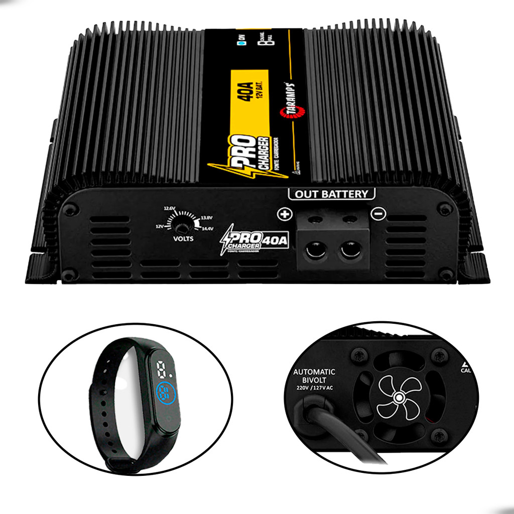 Fonte Automotiva Taramps 40A Pro Charger Bivolt Ajustável Som Automotivo Alta Eficiência