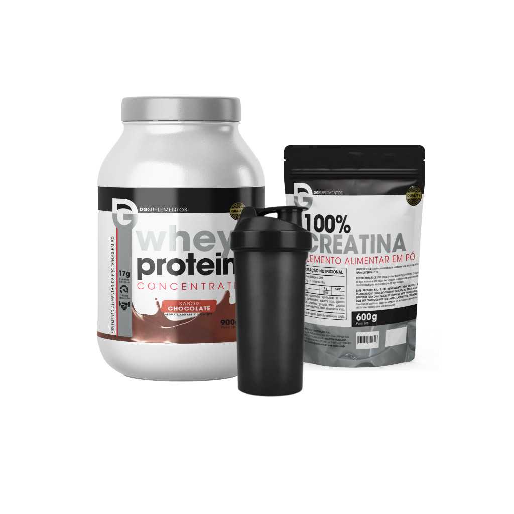 Kit DG Labs Whey Protein Concentrate 900g + Creatina 100% Pura 600g + Shaker