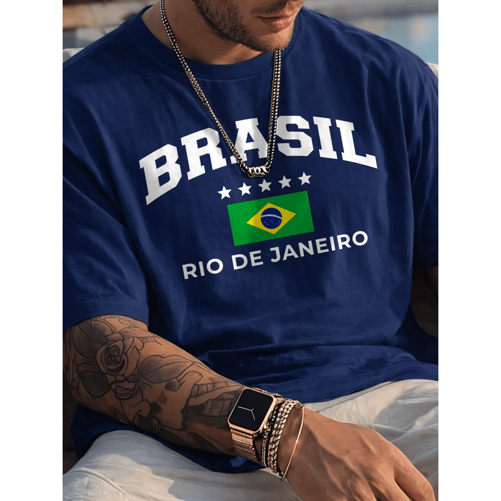 Camisa Camiseta Masculina Brasil Estampada Rio Janeiro 100% Algodão Copa do Mundo Time FutebolBrazil