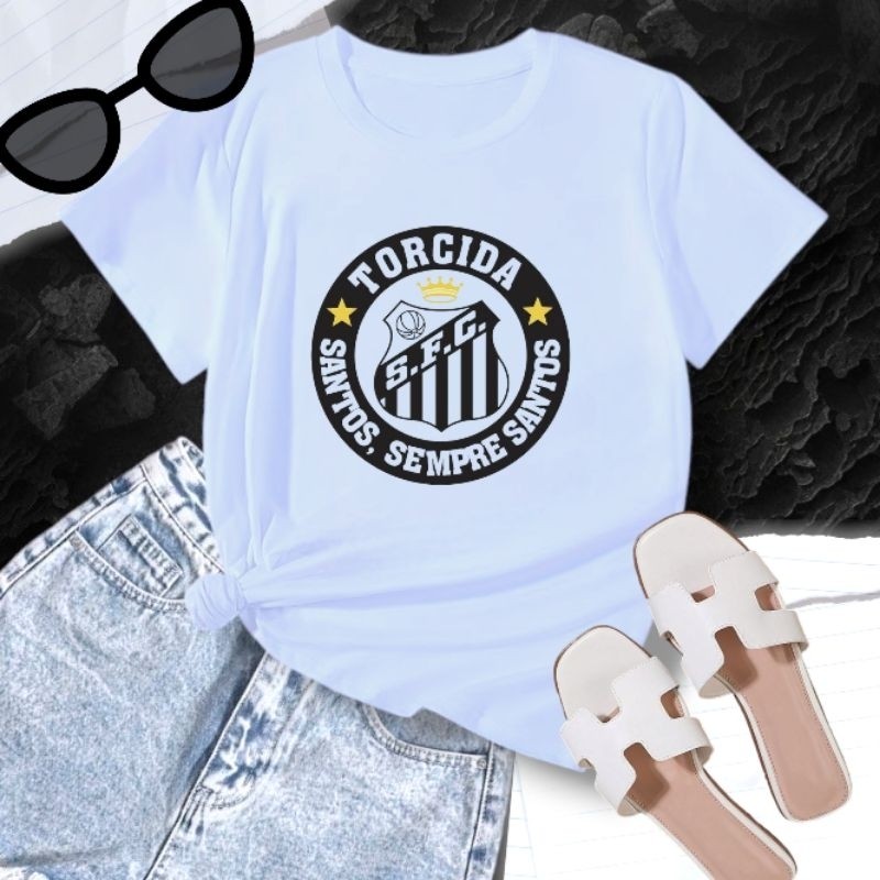 T-shirt Feminina Time, Santos, Malha Premium Camiseta Plus Size Unisex Torcedor