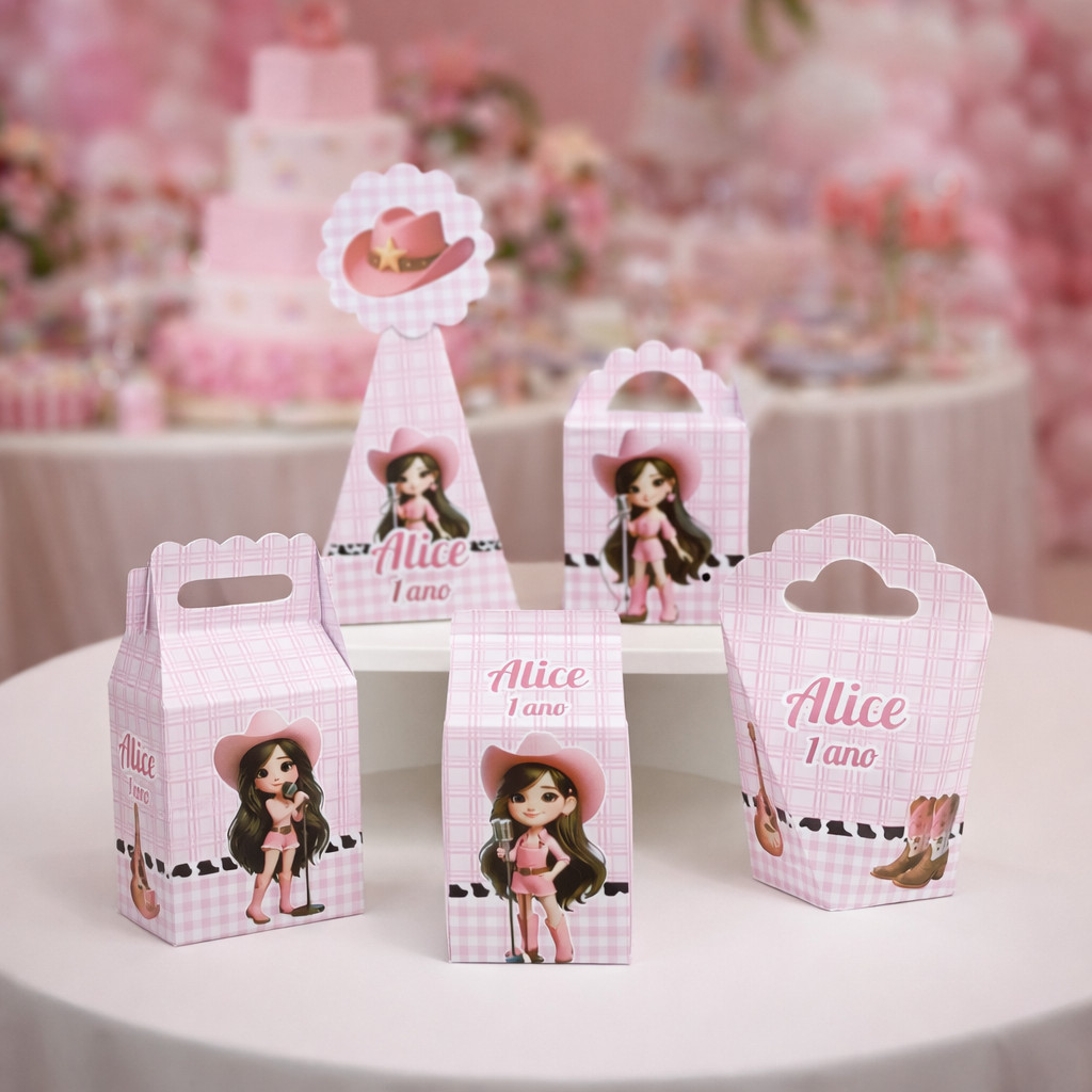 Lembrancinhas Aniversário Festa Boiadeira Infantil Menina Cowgirl Country Caixinhas Personalizadas Ana Castela