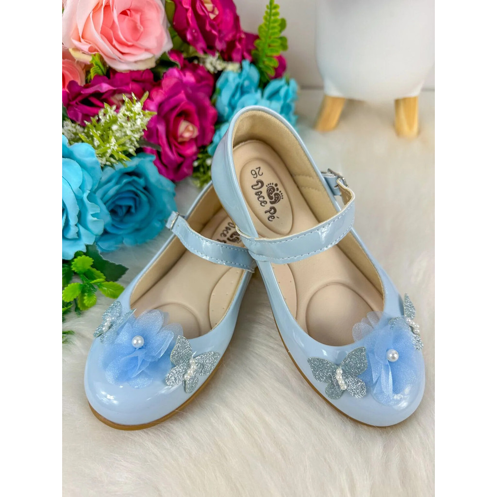 Sapatilha  Azul Bebe  menina infantil sapato de menina social modelo bonecaBaby