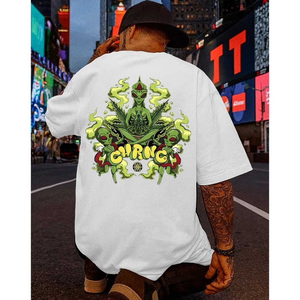 Camiseta Masculina Streetwear Alien Trip Estampada Lançamento Camiseta 100% Algodão Camisetão - Excelencia