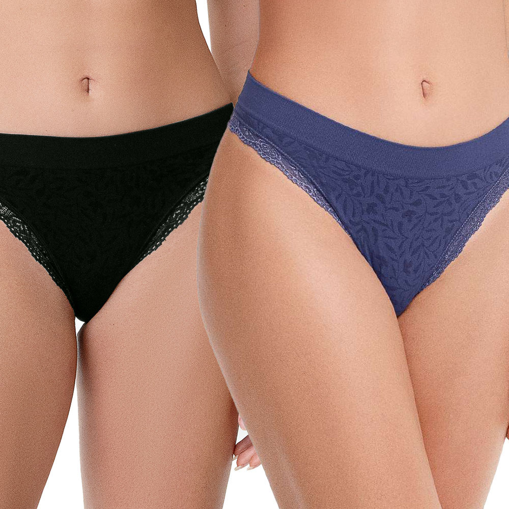 Imagem Kit com  2 Calcinhas Biquíni com Renda sem Costura Mirtilo e Preto