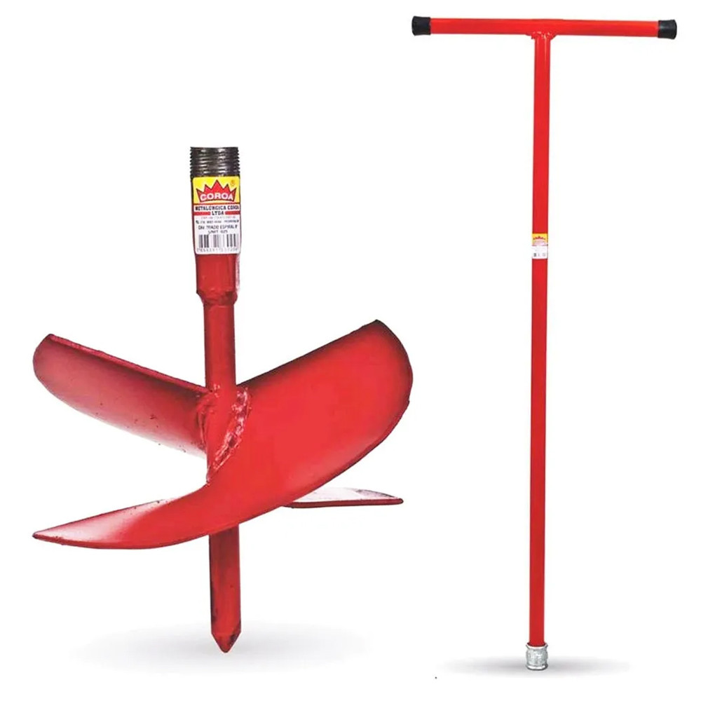 Kit Cavadeira Trado Manual 10 Polegadas Coroa Espiral com Cabo 1 metro Rosca Profissional Perfurador de Solo Terra Broca