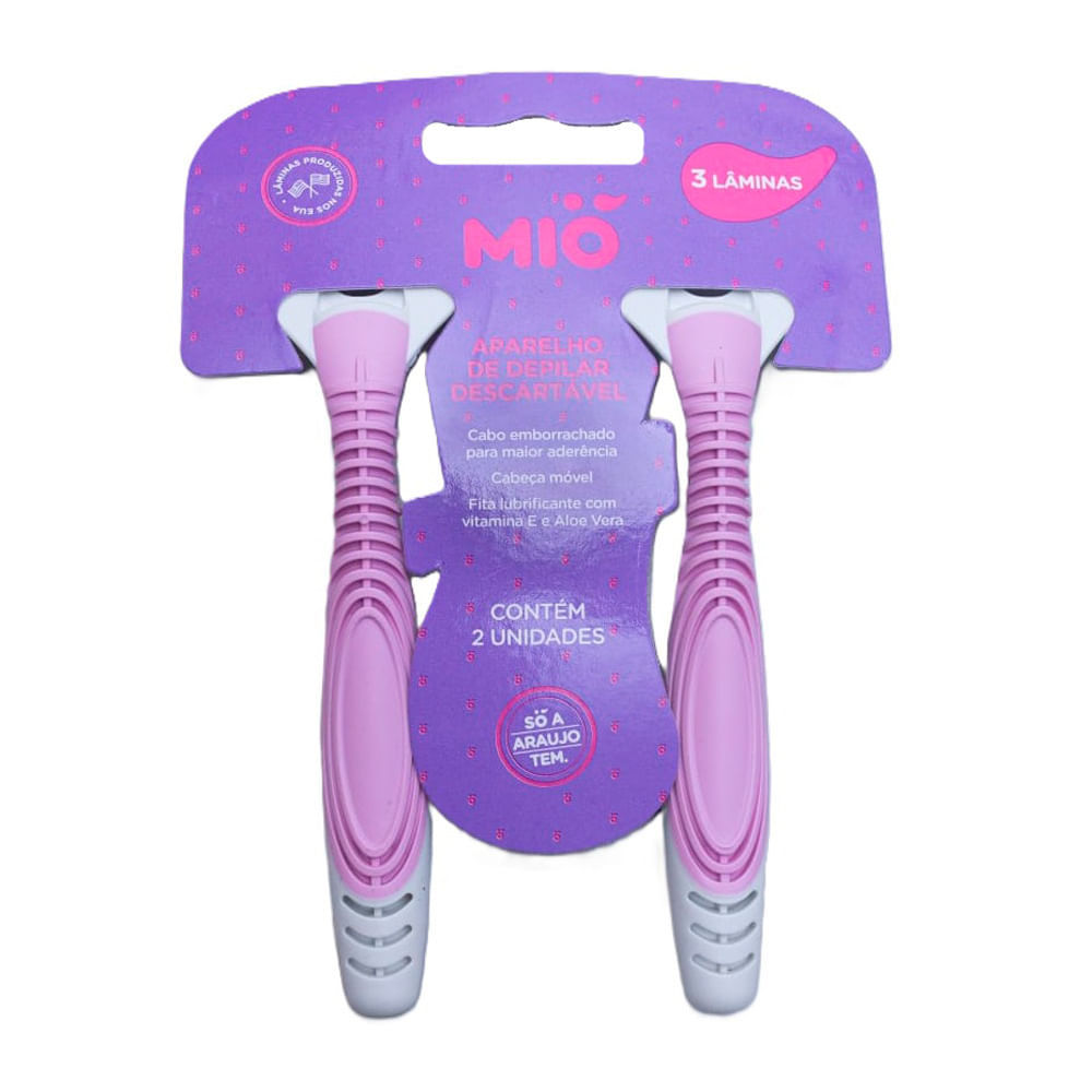 Aparelho de Depilar Mió Cabo Emborrachado 3 Lâminas Descartável com 2 Unidades