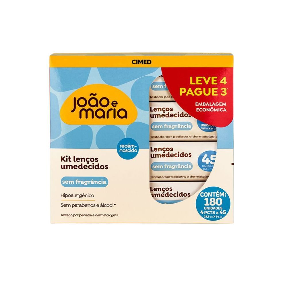 Lenço Umedecido Sem Fragrância João e Maria Leve 45 Unidades Cada - Leve 4 Pague 3 em Oferta na Shopee