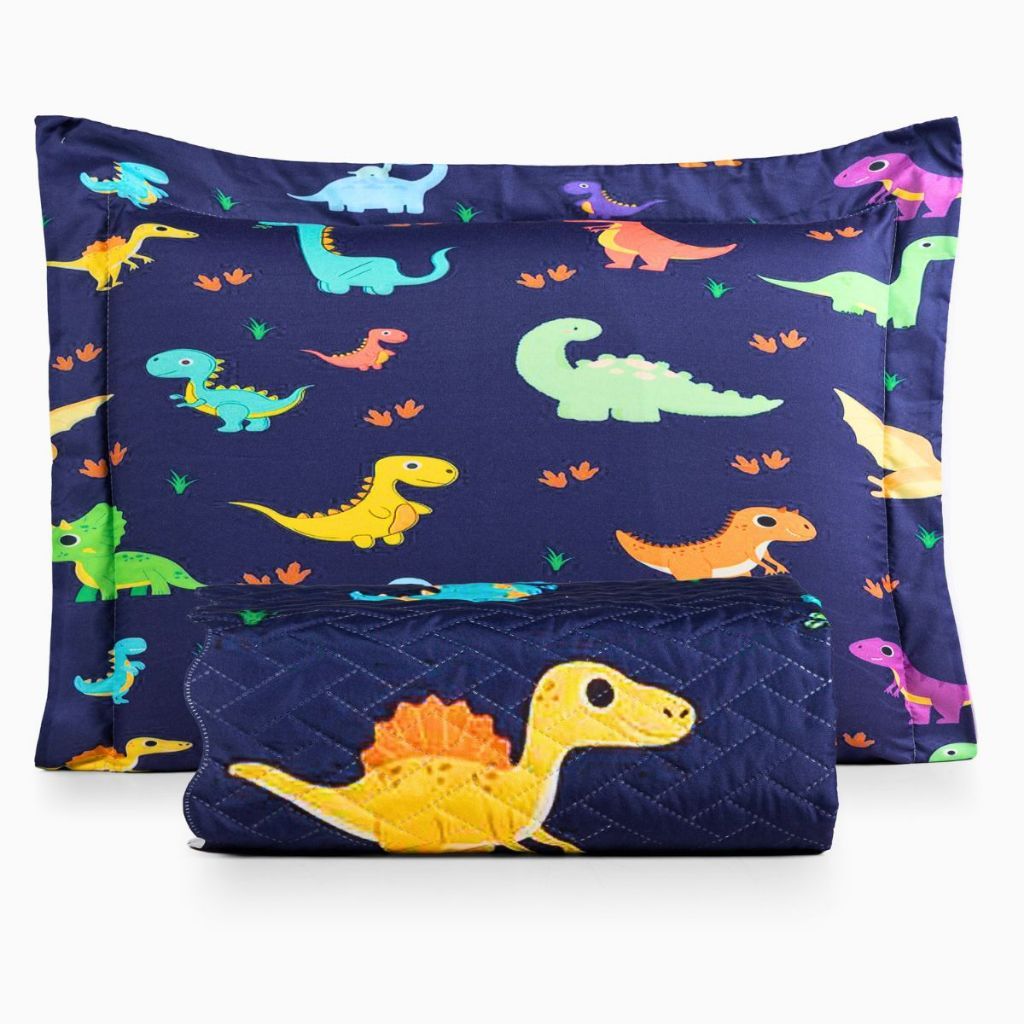Colcha Coxa Cocha Cobre Leito Jogo Roupa Cama Solteiro Avulso Matelado Quarto Menino Dinossauro Azul