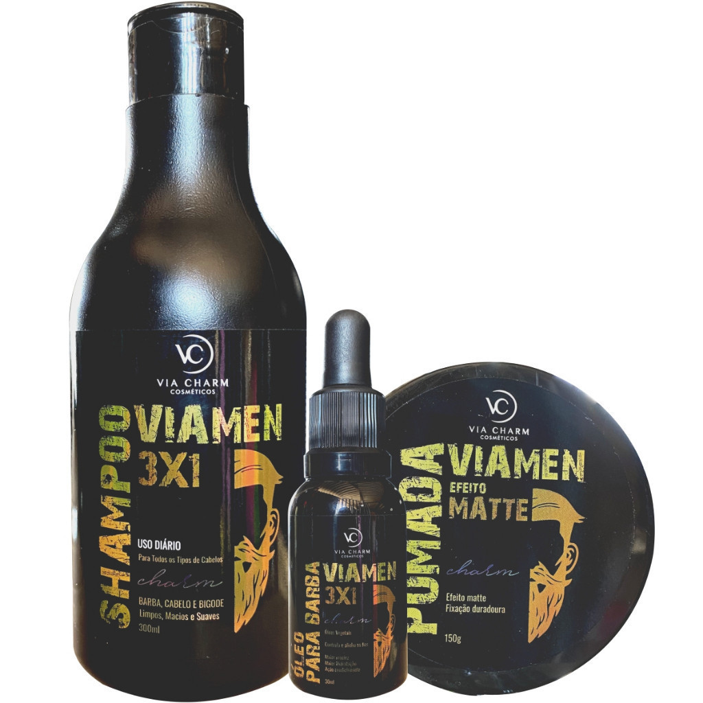 KIT VIAMEN BARBA CABELO E BIGODE VC COSMÉTICOS 3 EM 1