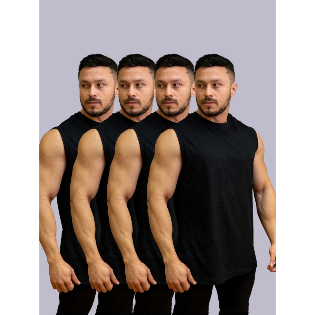 Kit 4 Camisetas Regata Oversized Masculina Básica Algodão Premium Streetwear Academia Treino Verão
