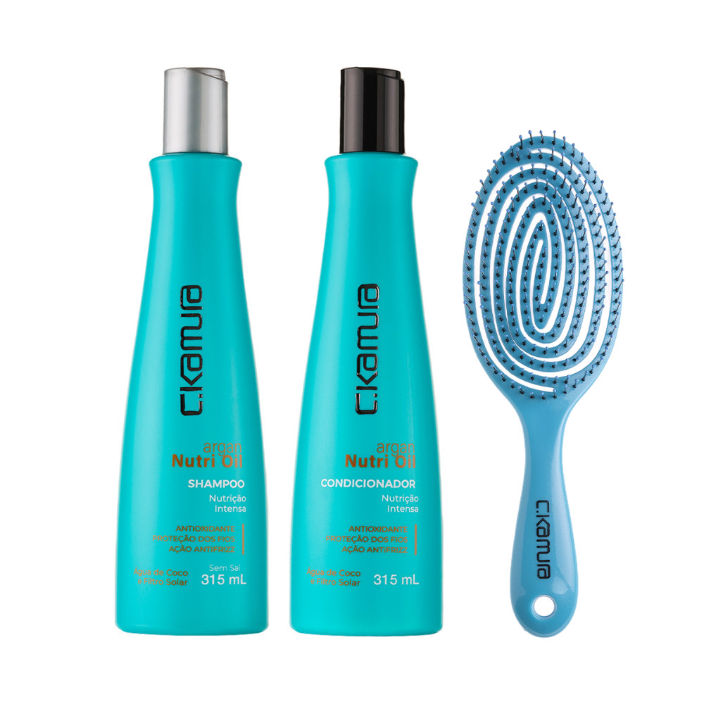 Imagem Kit C.Kamura Argan com Shampoo, Condicionador e Escova Espiral