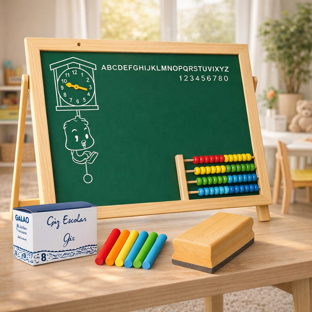 🖍️📚 Lousa Quadro Verde Infantil 70x50cm com Cavalete ➕ Alfabeto Numerais e Relógio + 5 Gizes em Oferta na Shopee