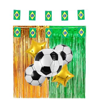 Bandeirolas Brasil 4 metros + 2 Cortina metalizada + Kit Bola e Estrela Copa do Mundo Bandeira decoracao em Oferta na Shopee