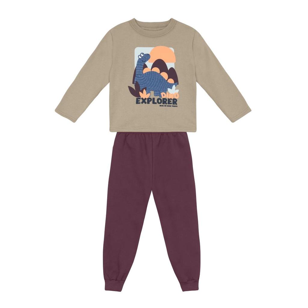 Conjunto infantil menino em moletom de dinossauro Brandili