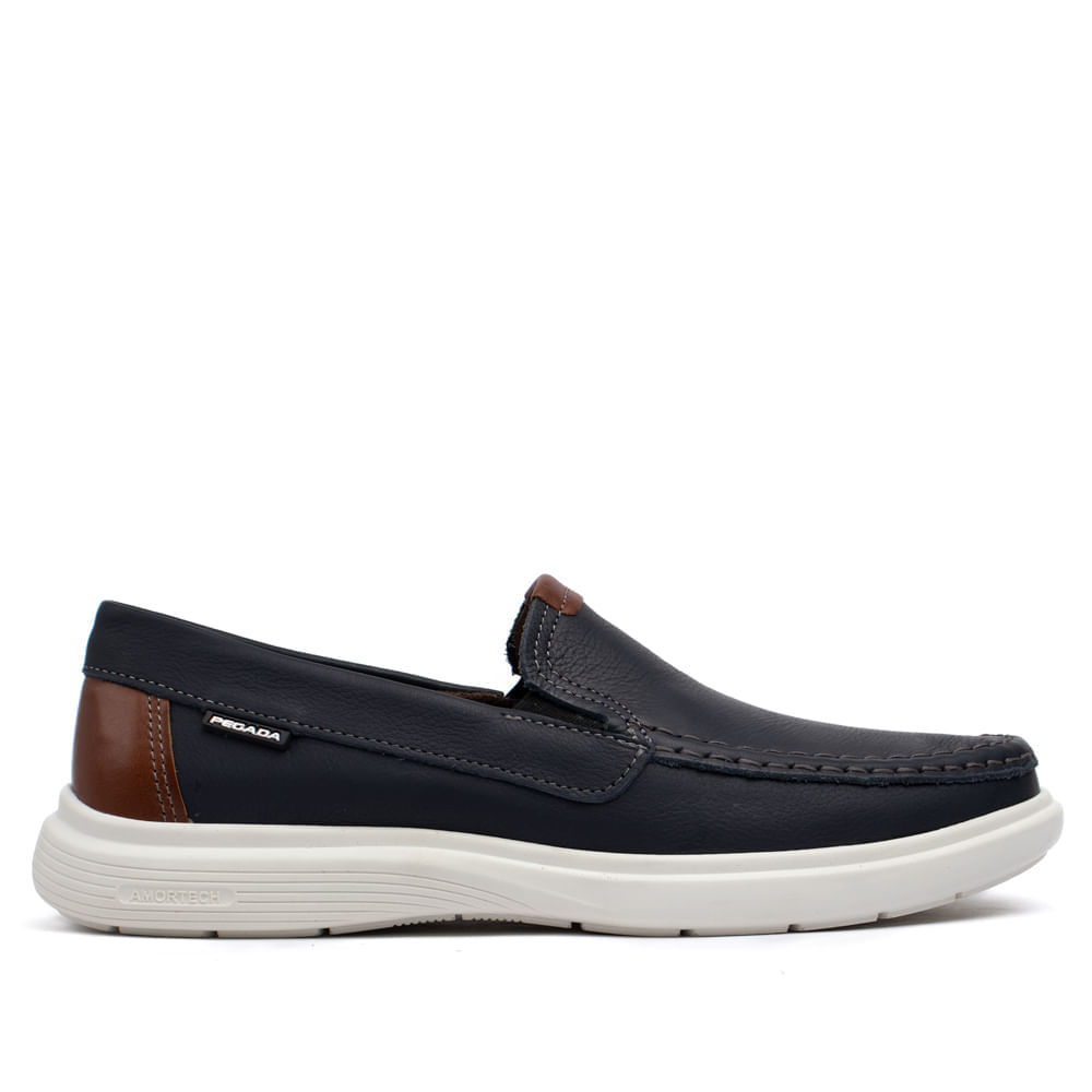 Mocassim Masculino Pegada Navale em Couro Marinho em Oferta na Shopee