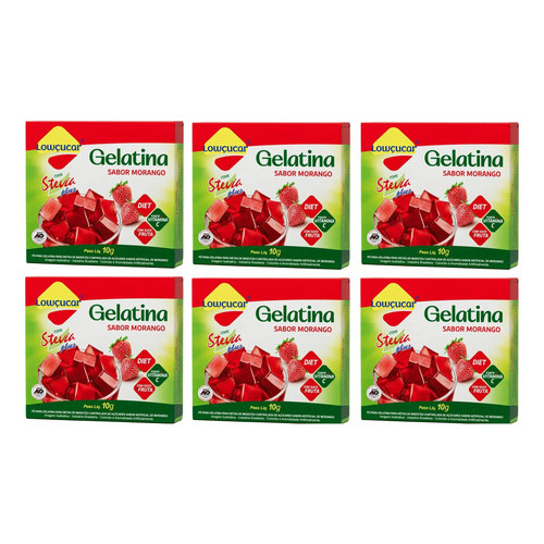 Kit 6 Gelatina Pó Diet C/stevia Plus Morango Lowçucar 10gr