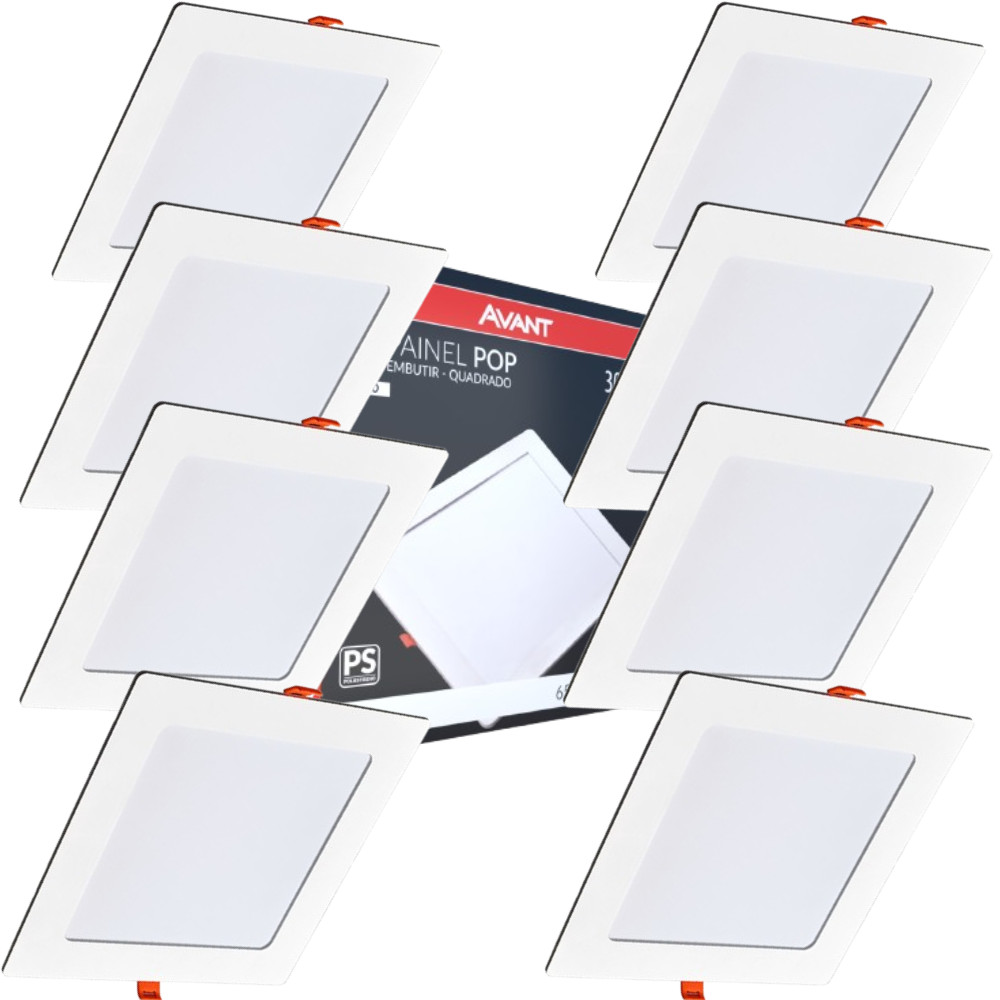 Kit 8 Painel LED Avant 24W 6500K Embutir Quadrado Branco Frio 1680lm Bivolt