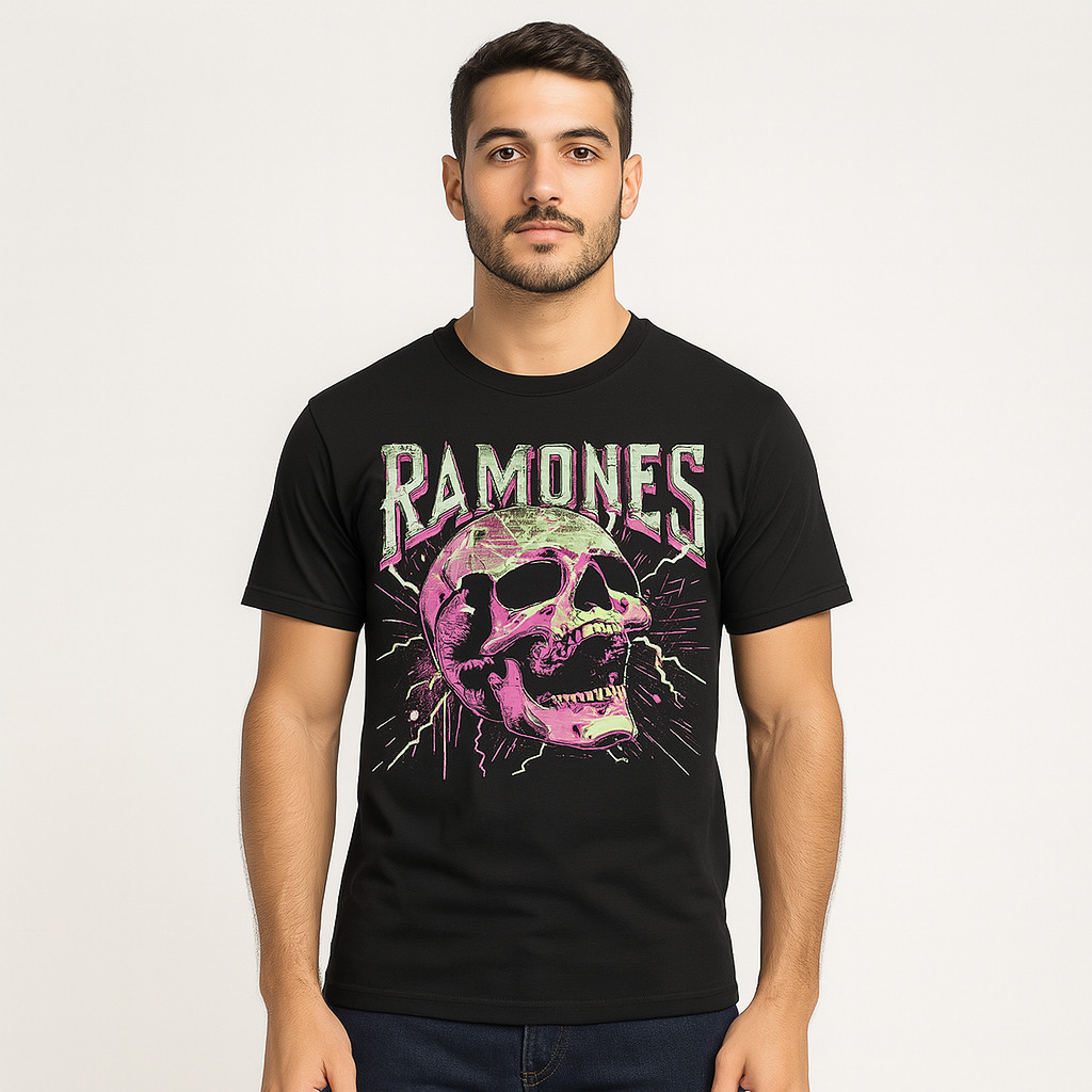 Camiseta Banda Rock Ramones Preta Masculina 100% Algodão Camisa Básica Plus Size P ao G3  Lançamento Unissex