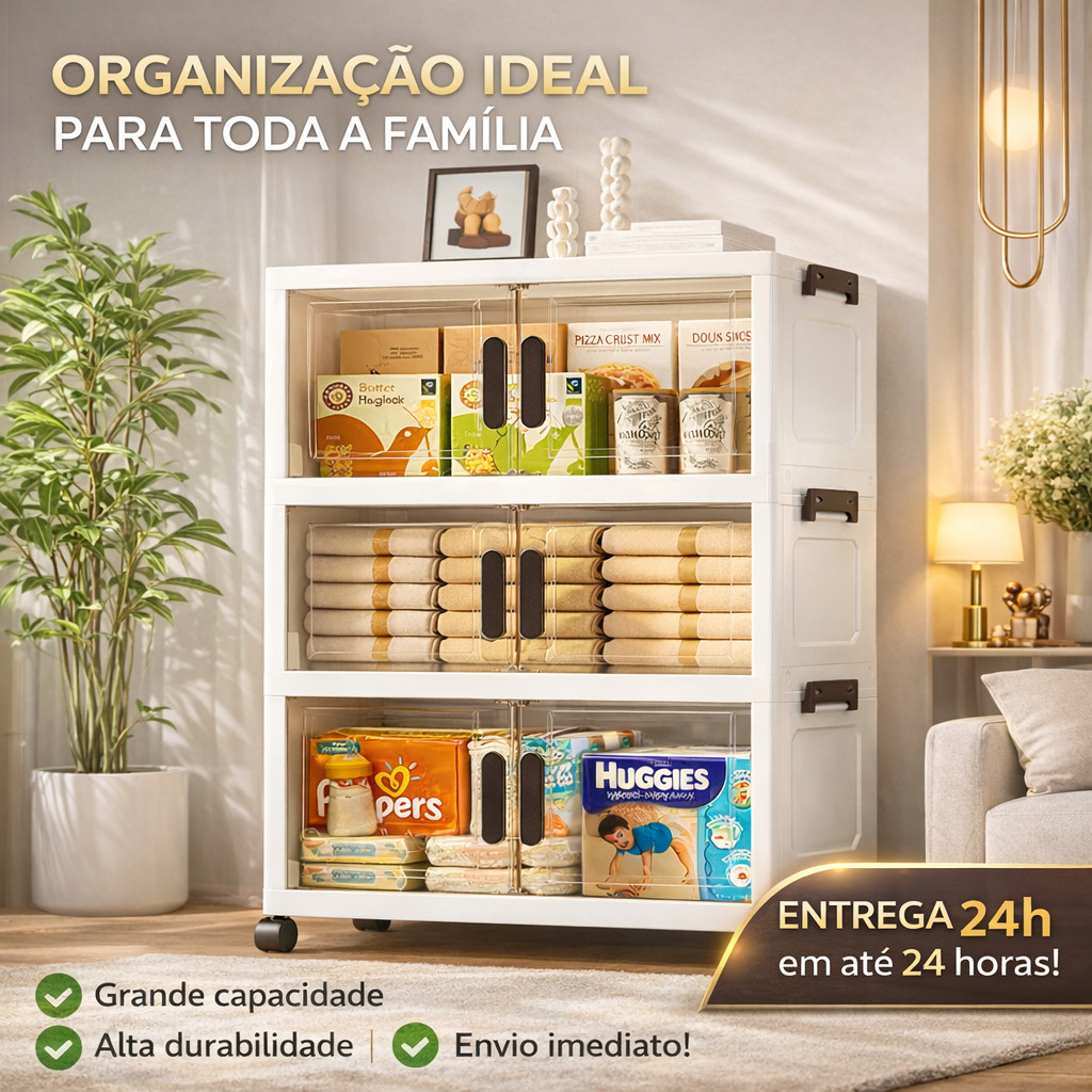 caixa organizadora armario armazenamento dobrável empilhavel com porta rodinhas multiuso 3 portas