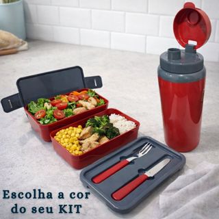 Kit Marmita Fit Unitermi Talheres Divisórias Copo Térmico Miami 650ml Tampa Parede Dupla Squeeze em Oferta na Shopee