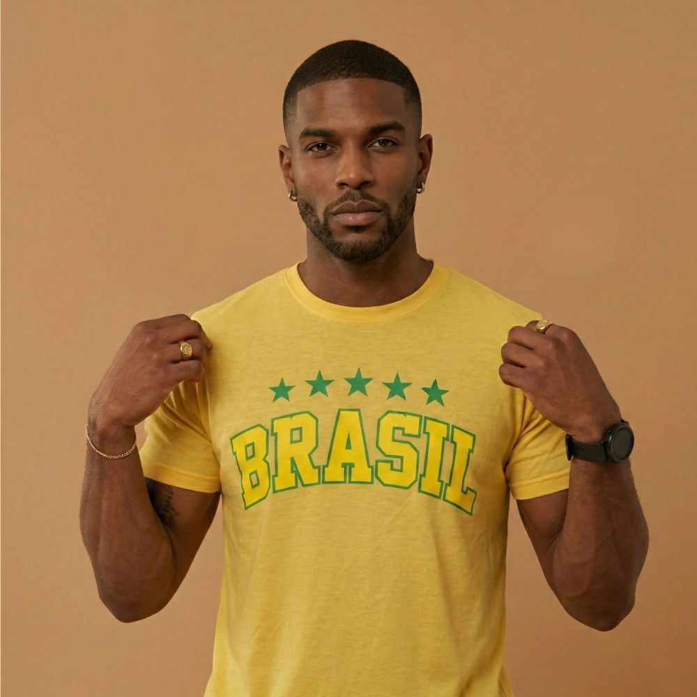 Camiseta Brasil Masculina PREMIUM Toque Algodão - Não Amassa, Não Desbota - Do P ao GG