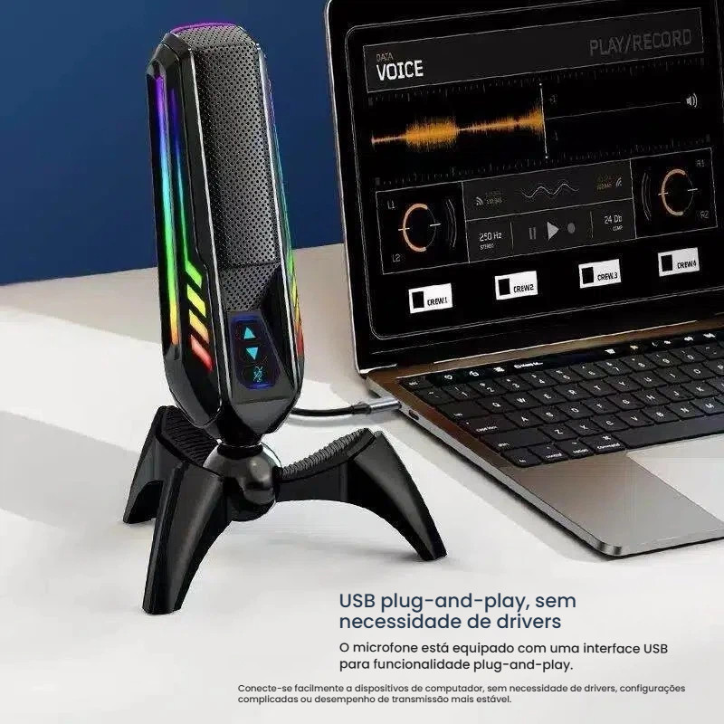 Microfone Gamer Stream Light Led Rgb Live Unidirecional