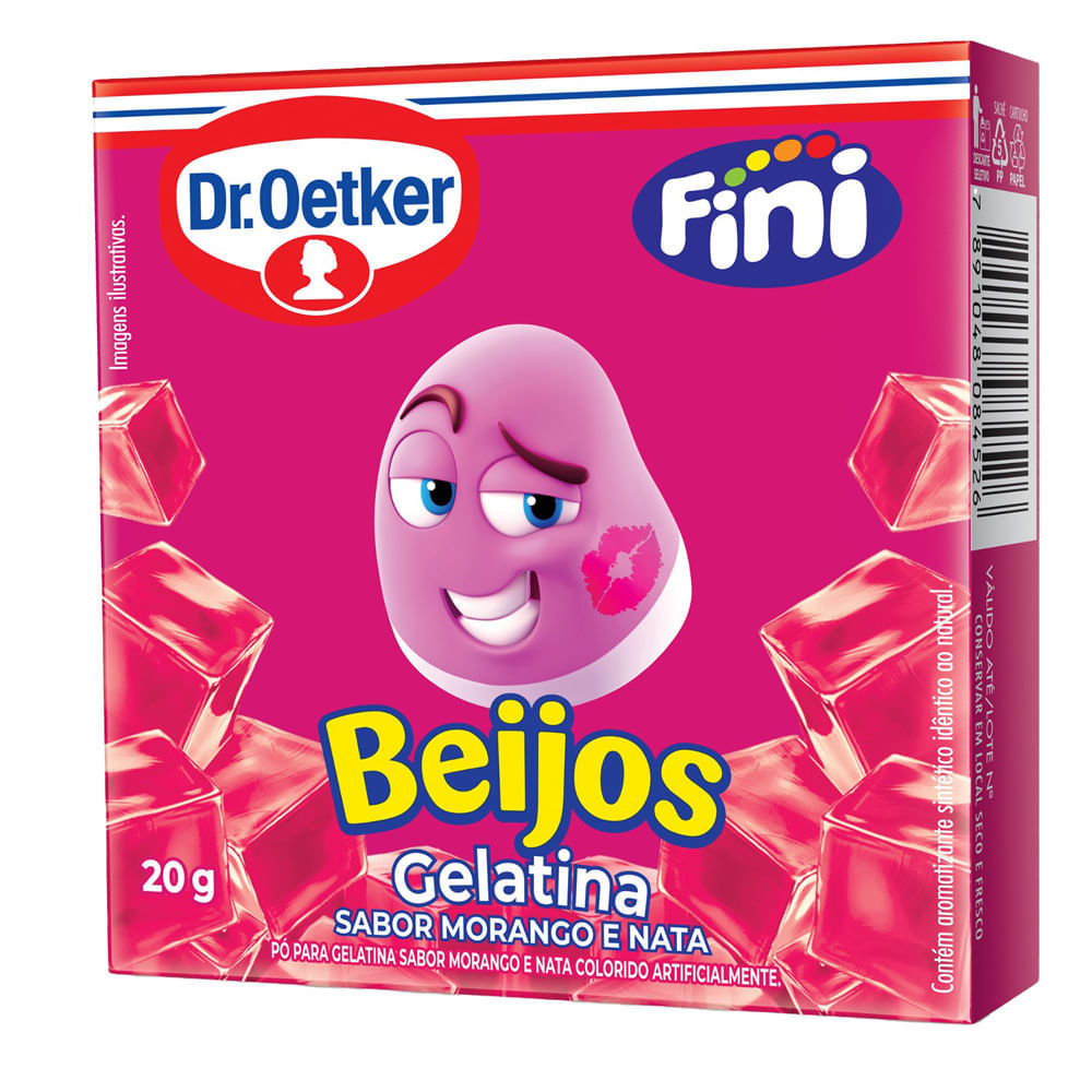 Gelatina Dr. Oetker Fini Beijos Sabor Morango e Nata 20g em Oferta na Shopee