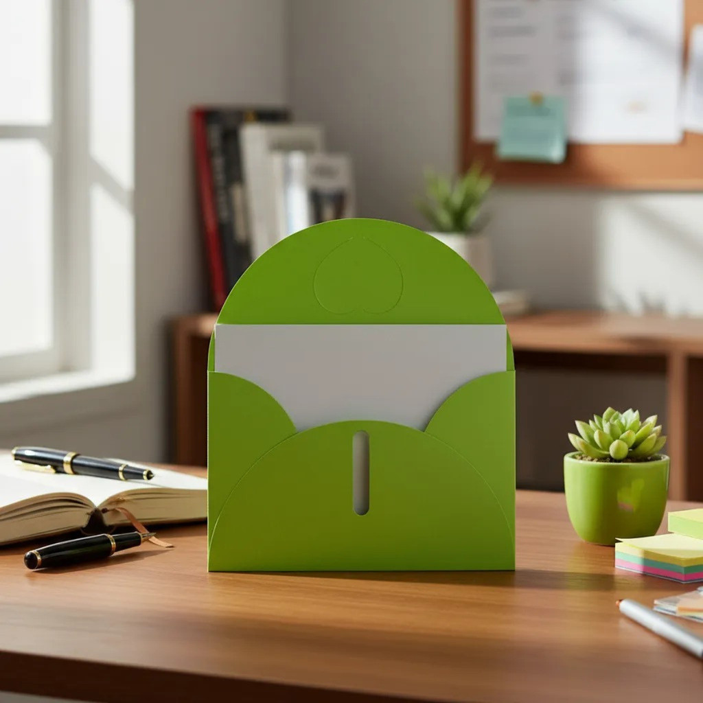 Envelope Visita Verde Neon 11,5x7,5Cm Coração + Cartão 50 Unidades