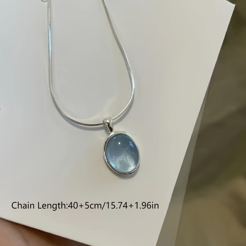Colar Minimalista Oval Azul Água-Marinha | Joias Delicadas Com Corrente De Cobra De Prata Para Mulheres Perfeito Uso Na