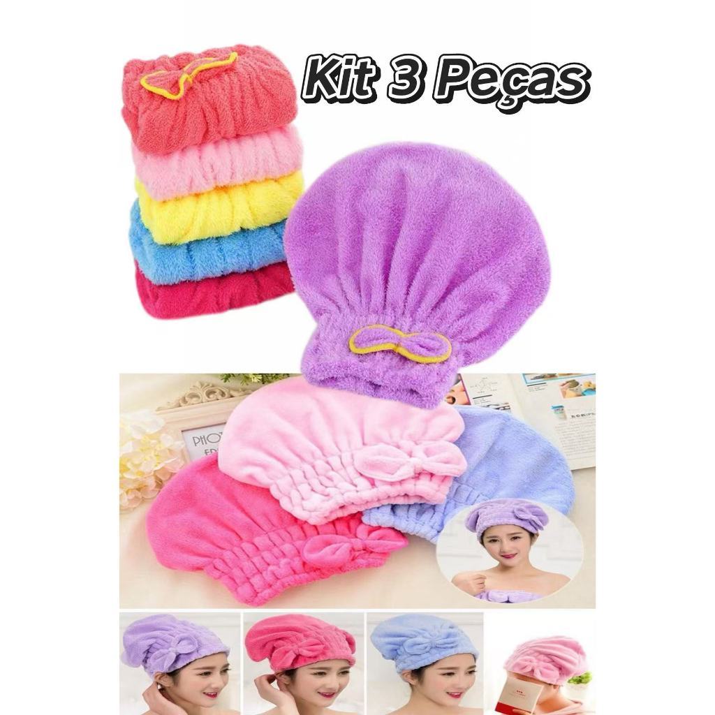 Kit 3 Touca para seca cabelo Mágica Touca de Banho Absorvente Toalha de Microfibra kicool Top Li1