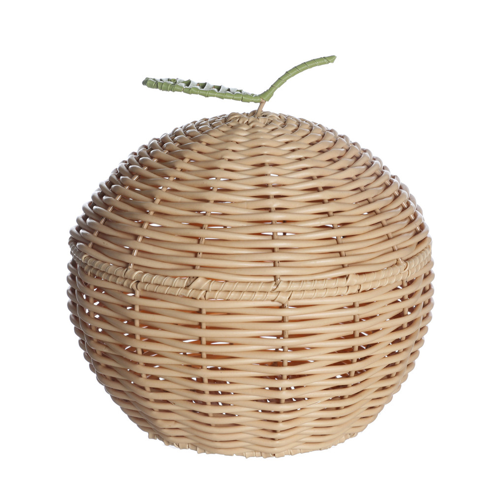 cesto organizador redondo 22cm com tampa maçã textura palha rattan - Oikos
