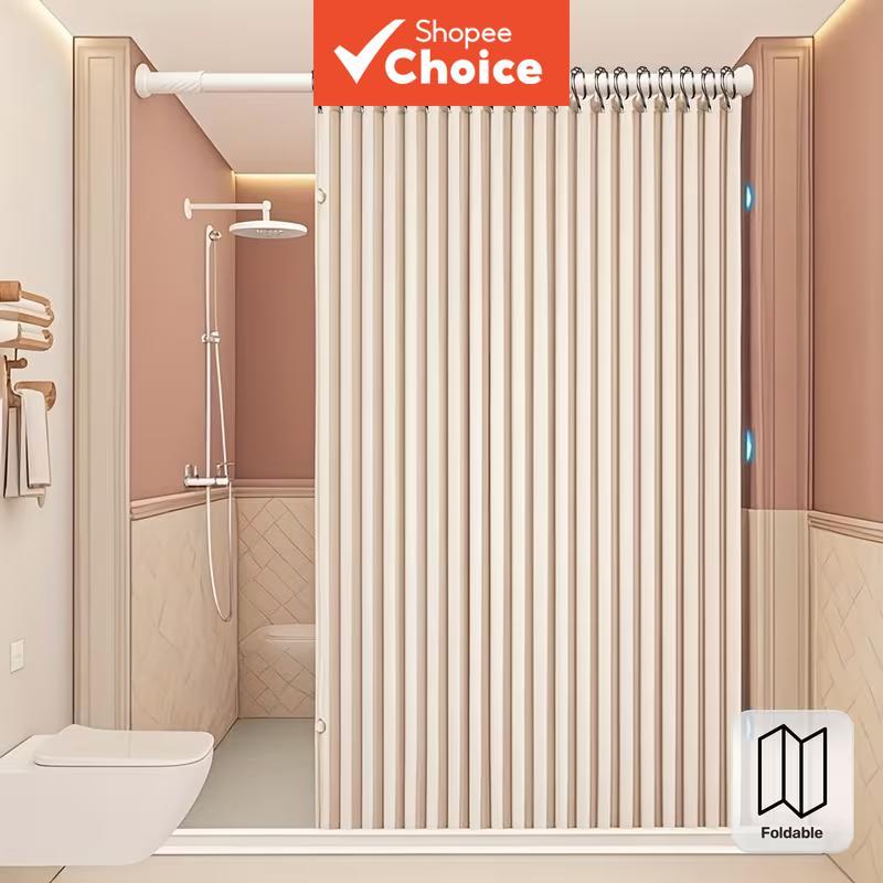 Cortina De Chuveiro Dobrável De Poliéster Espessada , 180x200cm À Prova D'água E Lavável , Cor Sólida Com Design Drapead