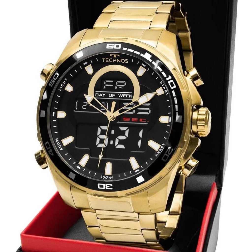 RELÓGIO TECHNOS MASCULINO DOURADO ANADIGI BJK626AB/1D