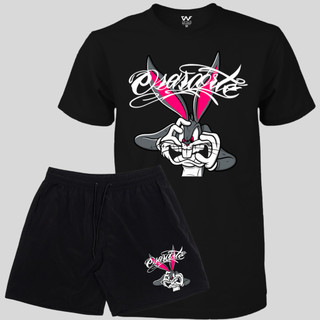 Kit Camiseta + Short Tactel Osascorte Pernalonga Conjunto Masculino Motoqueiro GRAU