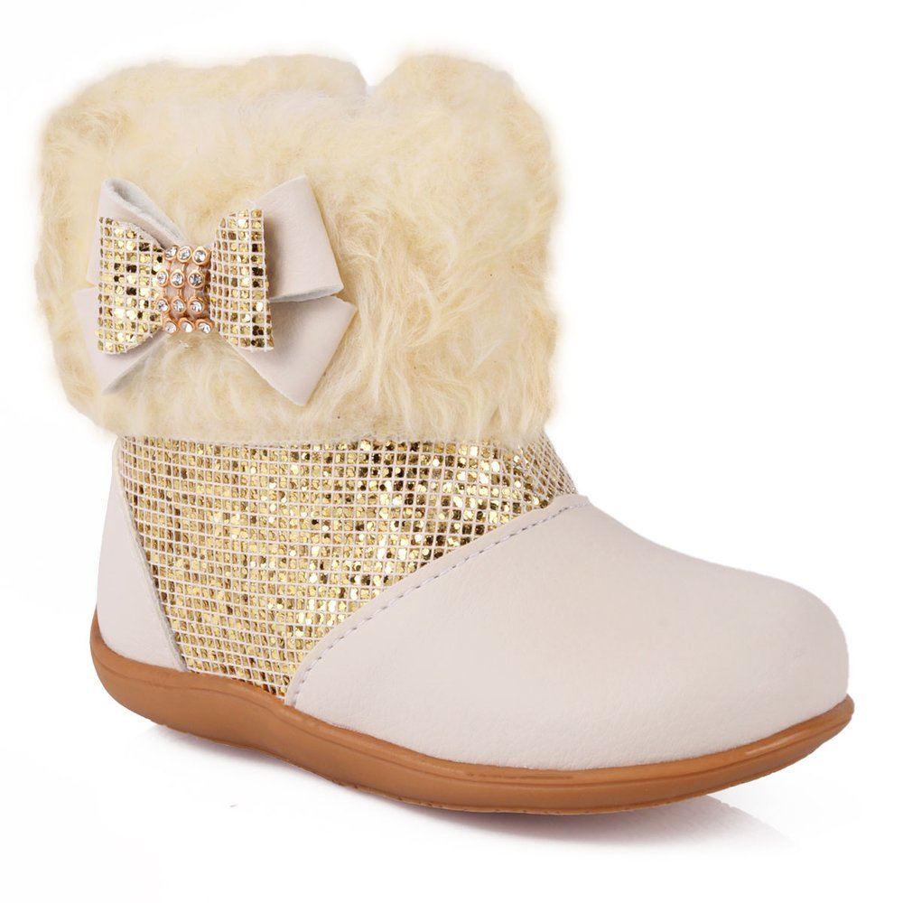 Bota Infantil Menina Bee Happy Docinho com Brilho e Pelo - Off-White