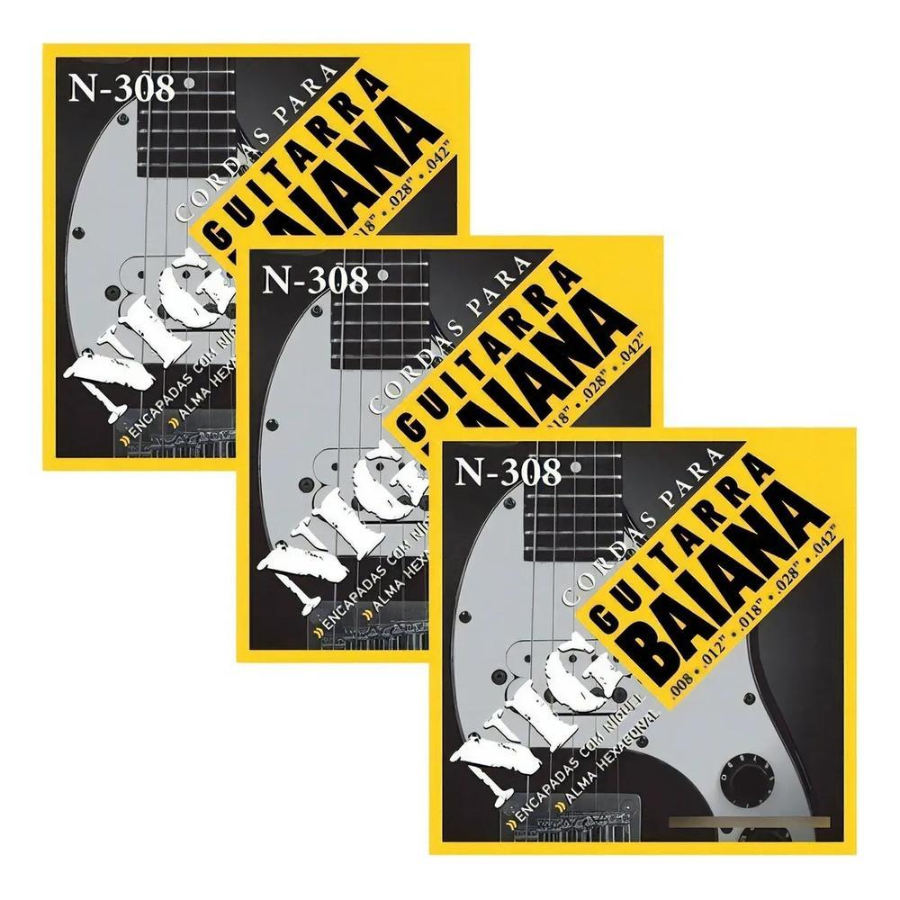 KIT 3 Encordoamento Nig N-308 Aço Para Guitarra Baiana