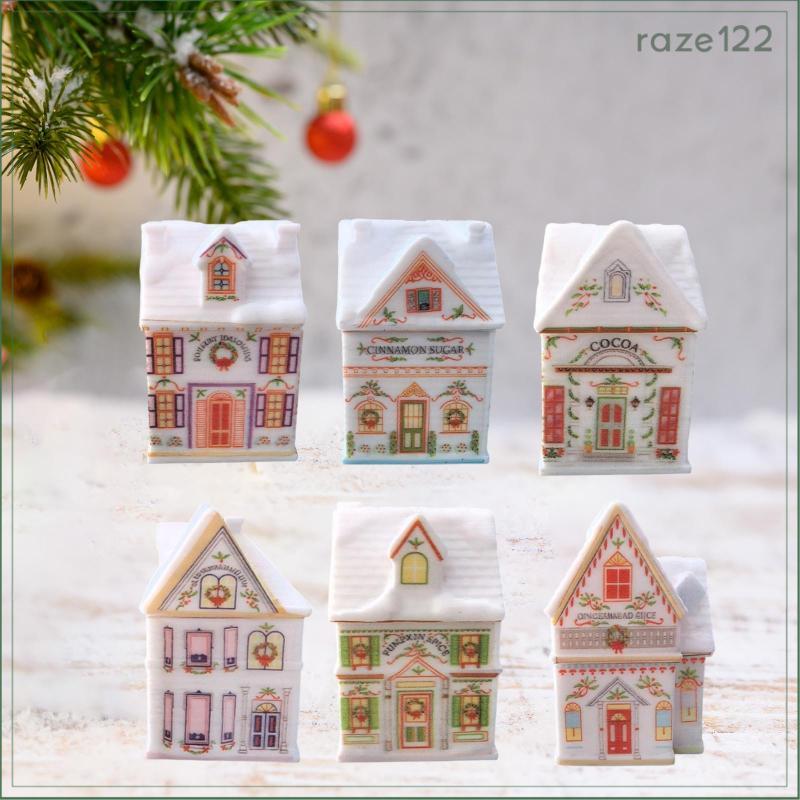 [Raze122] 6 Peças Centrais De Casas De Especiarias De Vila De Natal , Ornamentos De Resina Em Miniatura Multifuncionais
