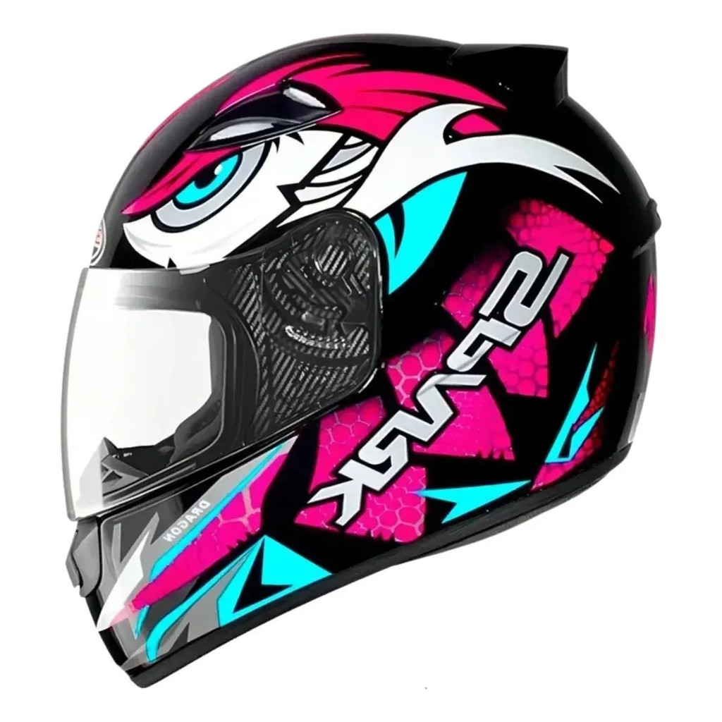 Capacete Spark Dragon Preto Cores Rosa E Azul Tifany