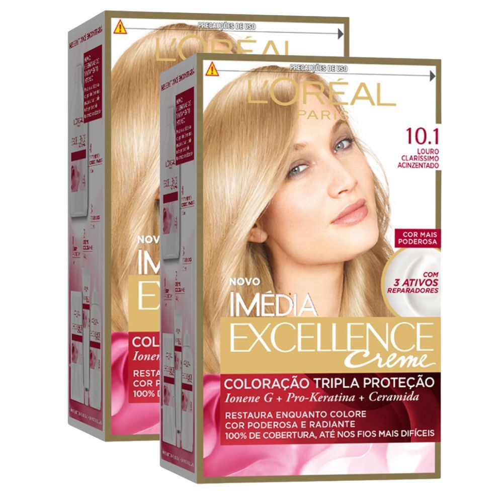 Kit 2 Tintura Creme Imédia Excellence L'oréal Louro Claríssimo Acinzentado 10.1 Kit