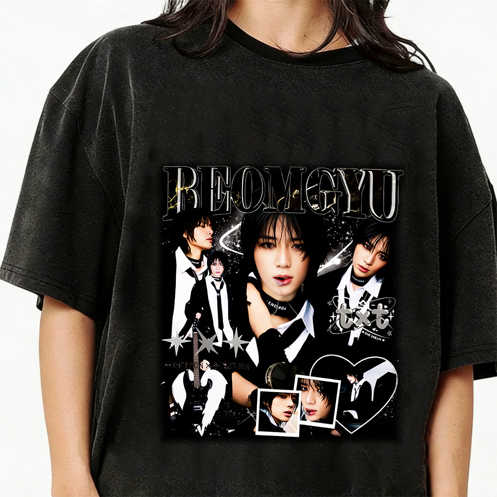 2026 Camiseta Feminino Masculino Estampa Kpop Bts Black White Guitar Stars Heart Streetwear Novo