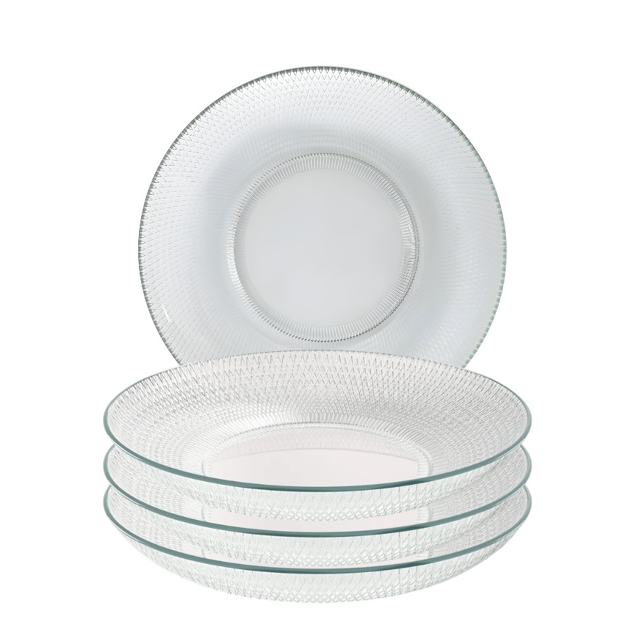 Jogo 4 Pratos Fundos De Vidro Forjado Almoço Sobremesa Mesa Transparente 25,5cm