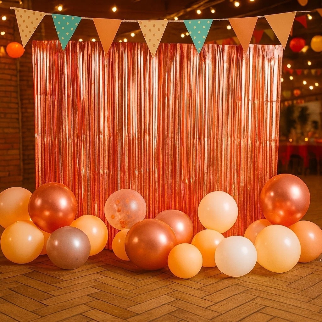 Cortina Metalizada Fitas Painel Rose Gold Decoração Festa Aniversário Fundo Glitter Achadinhos