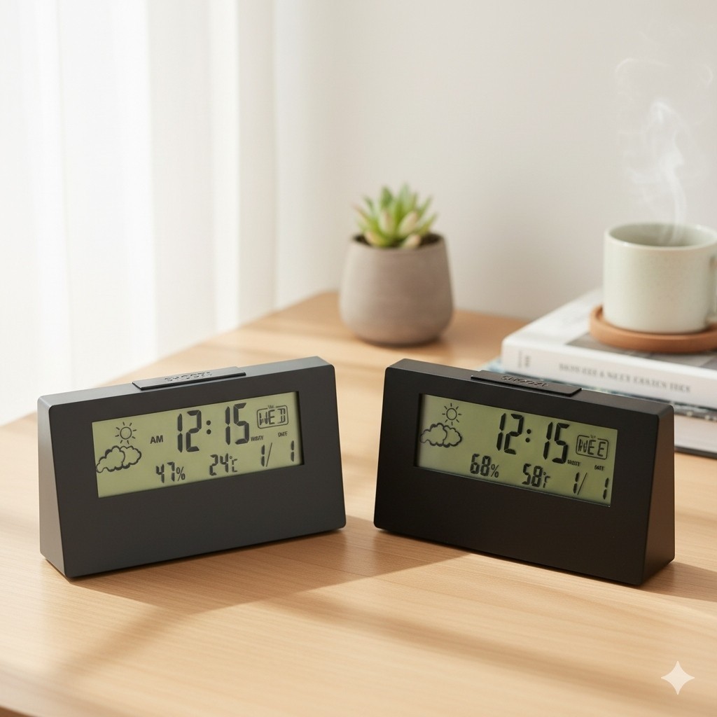 Relógio Despertador Digital Mesa LED Alarme Snooze Temperatura Compacto Moderno Quarto Escritório